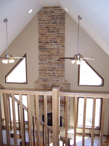 2-story brick fireplace