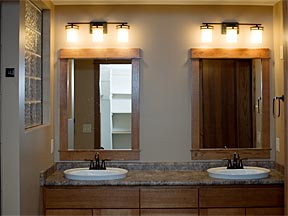 custom wood framed mirrors in master bath