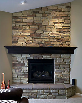 stone fireplace with stone hearth