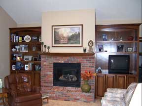 brick fireplace with hearth