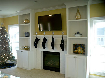 custome fireplace with built-in shelving