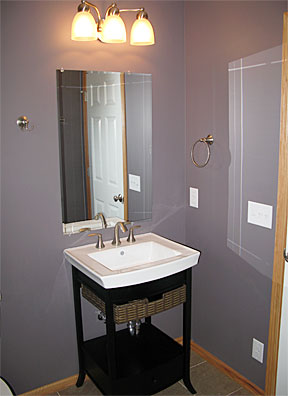 powder bathroom with open vanity